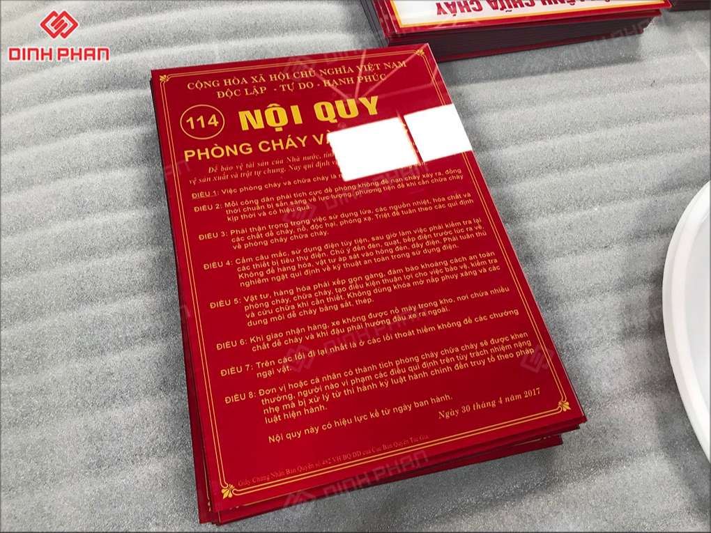 In UV mica Gia Lai màu đẹp, giá tốt, mọi kiểu dáng Bảng nội quy PCCC