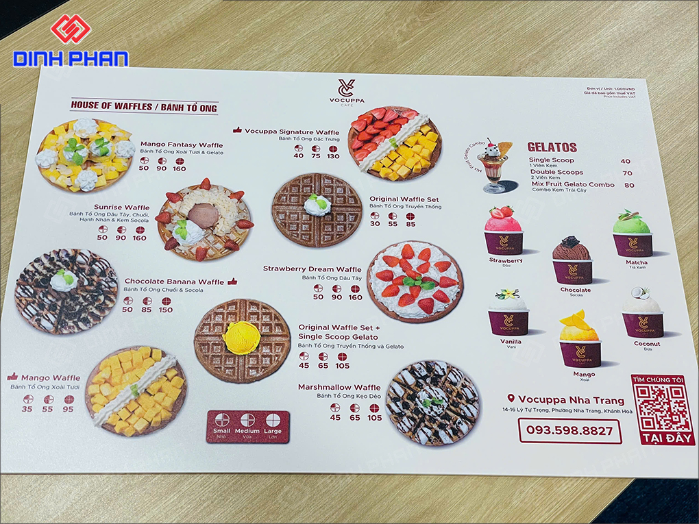 In UV Đà Lạt hiện đại, đa dạng chất liệu với giá tốt Menu quán cà phê